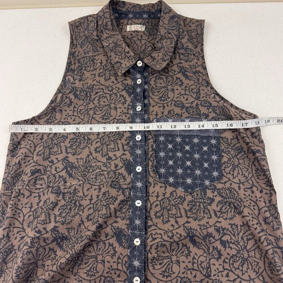 Free People Make My Day Button Front Western Style Sleep Shirt Sz XS Blue Brown - Picture 12 of 14